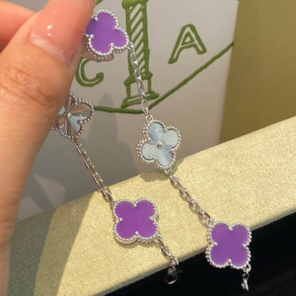 [BLUE TEARS]CLOVER  5 MOTIFS  PURPLE VIOLET BRACELET SILVER