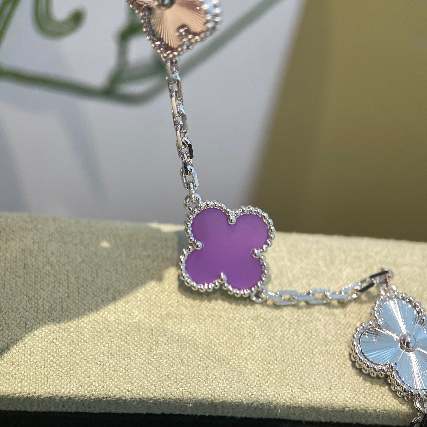 [BLUE TEARS]CLOVER  5 MOTIFS  PURPLE VIOLET BRACELET SILVER