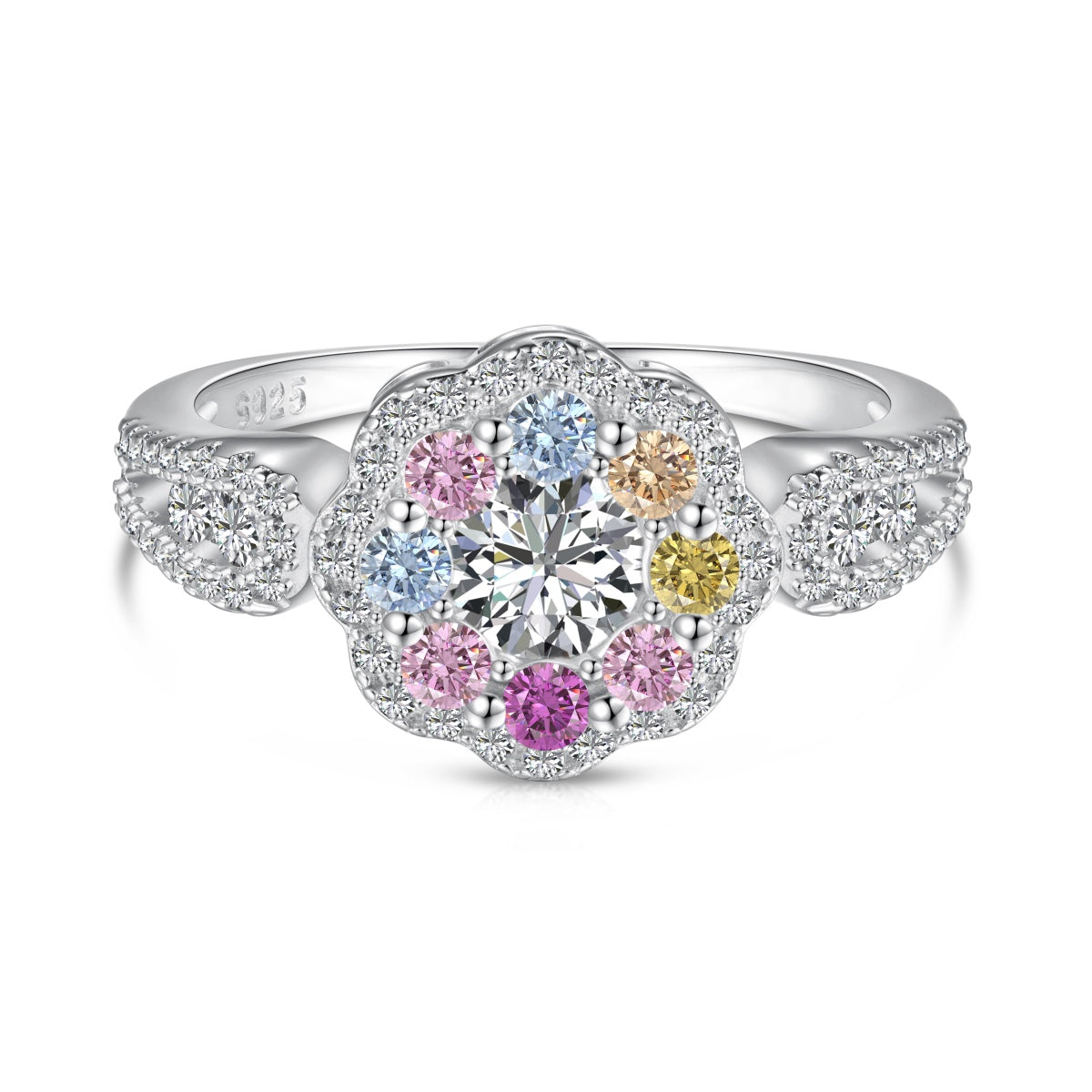 [Nova Jewelry]Delicate Colorful Round Cut Flower Shape Wedding Ring