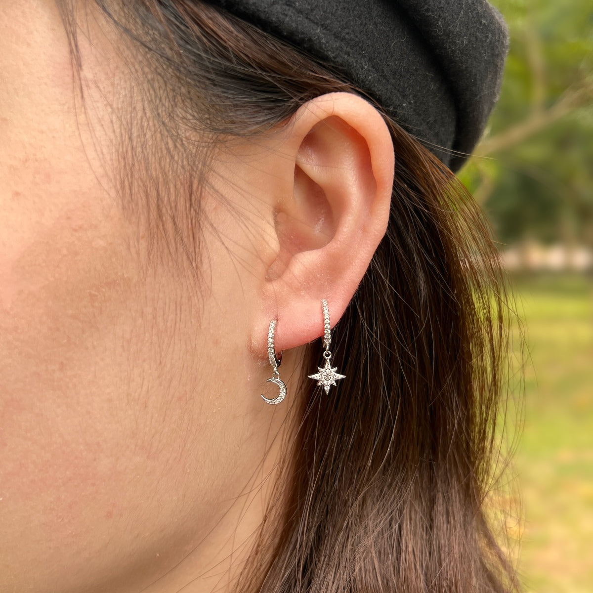 [Nova Jewelry]Star and Moon Asymmetric Earrings