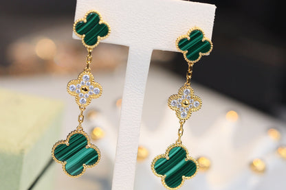 [BLUE TEARS]CLOVER EARRINGS GOLD MALACHITE DIAMOND 3 MOTIF