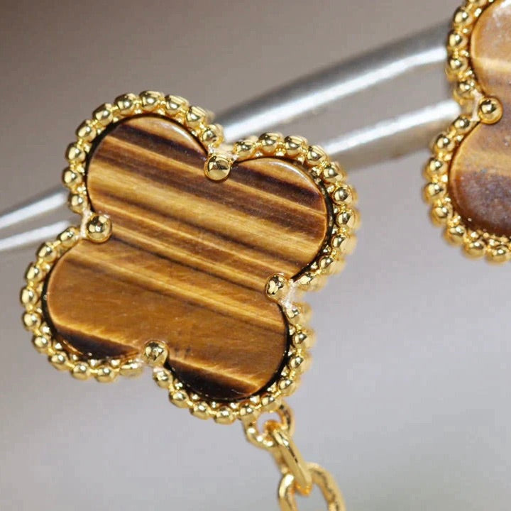 [BLUE TEARS]CLOVER  2 MOTIF  TIGER EYE CARNELIAN EARRINGS