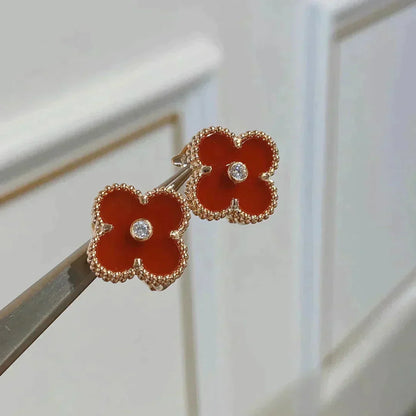 [BLUE TEARS]CLOVER MEDIUM 1 MOTIFS CARNELIAN  DIAMOND earrings