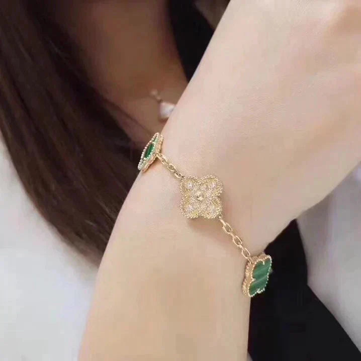 [BLUE TEARS]CLOVER  5 MOTIF MALACHITE DIAMOND BRACELET