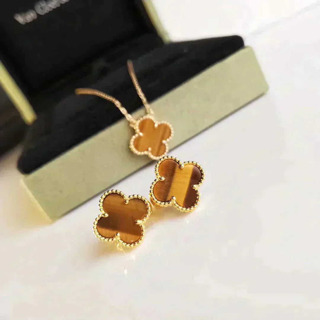 [BLUE TEARS]CLOVER MEDIUM 1 MOTIFS TIGER EYE EARRINGS