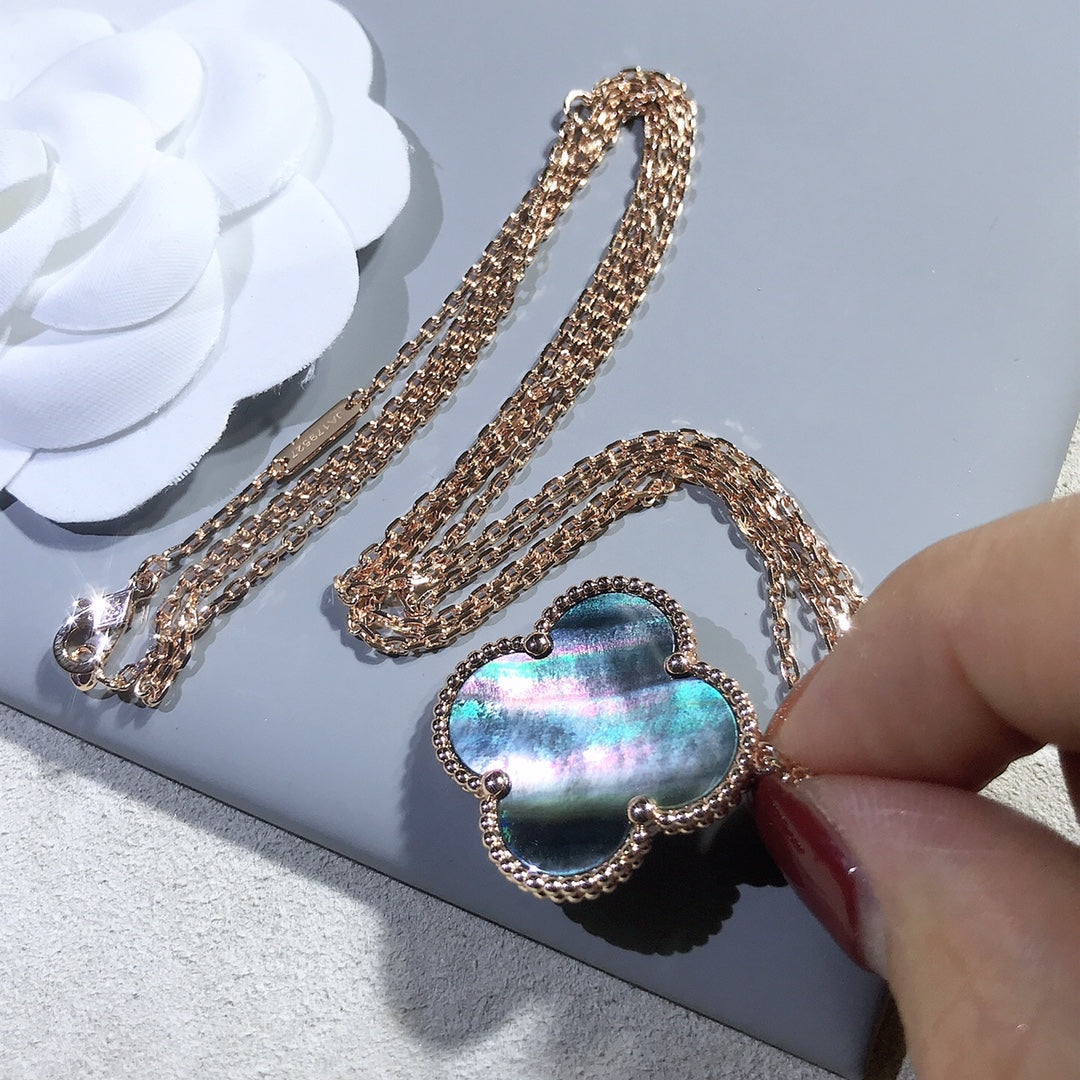 [BLUE TEARS]CLOVER 25MM GOLD DARK MOP BIG CLOVER NECKLACE