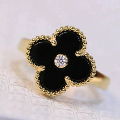 [BLUE TEARS]CLOVER ONYX RING GOLD DIAMOND