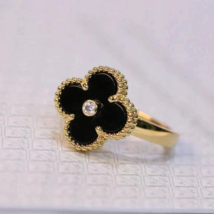 [BLUE TEARS]CLOVER ONYX RING GOLD DIAMOND