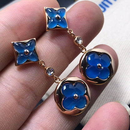 [BLUE TEARS]STAR AND SUN AGATE DIAMOND EARRINGS