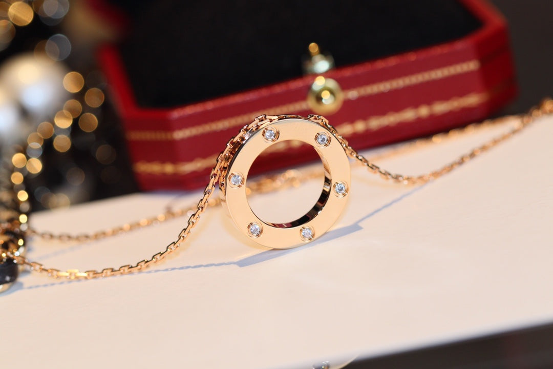 [BLUE TEARS]LOVE NECKLACE 16MM 6 DIAMONDS PINK GOLD