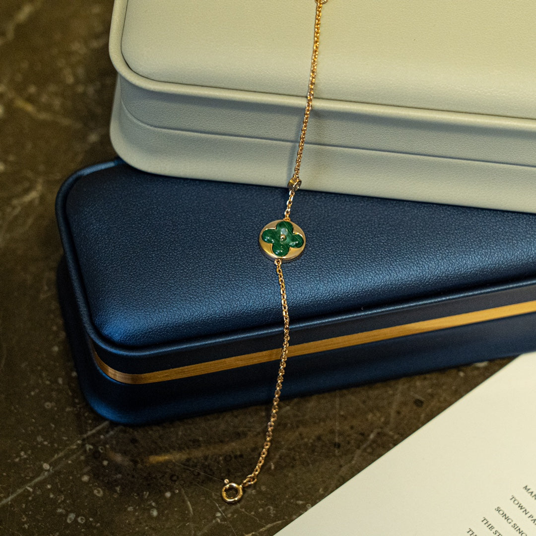 [BLUE TEARS]SUN MALACHITE 1 DIAMOND PINK GOLD BRACELET