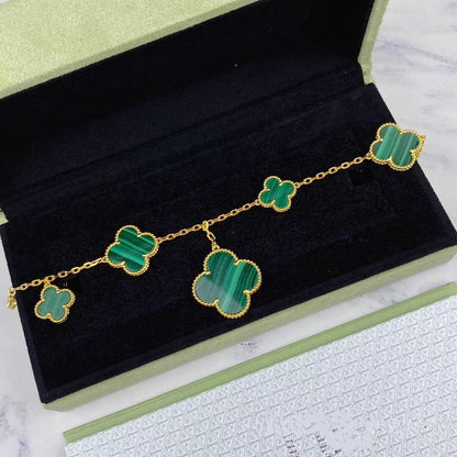 [BLUE TEARS]MAGIC CLOVER MALACHITE GOLD BRACELET 5 MOTIFS