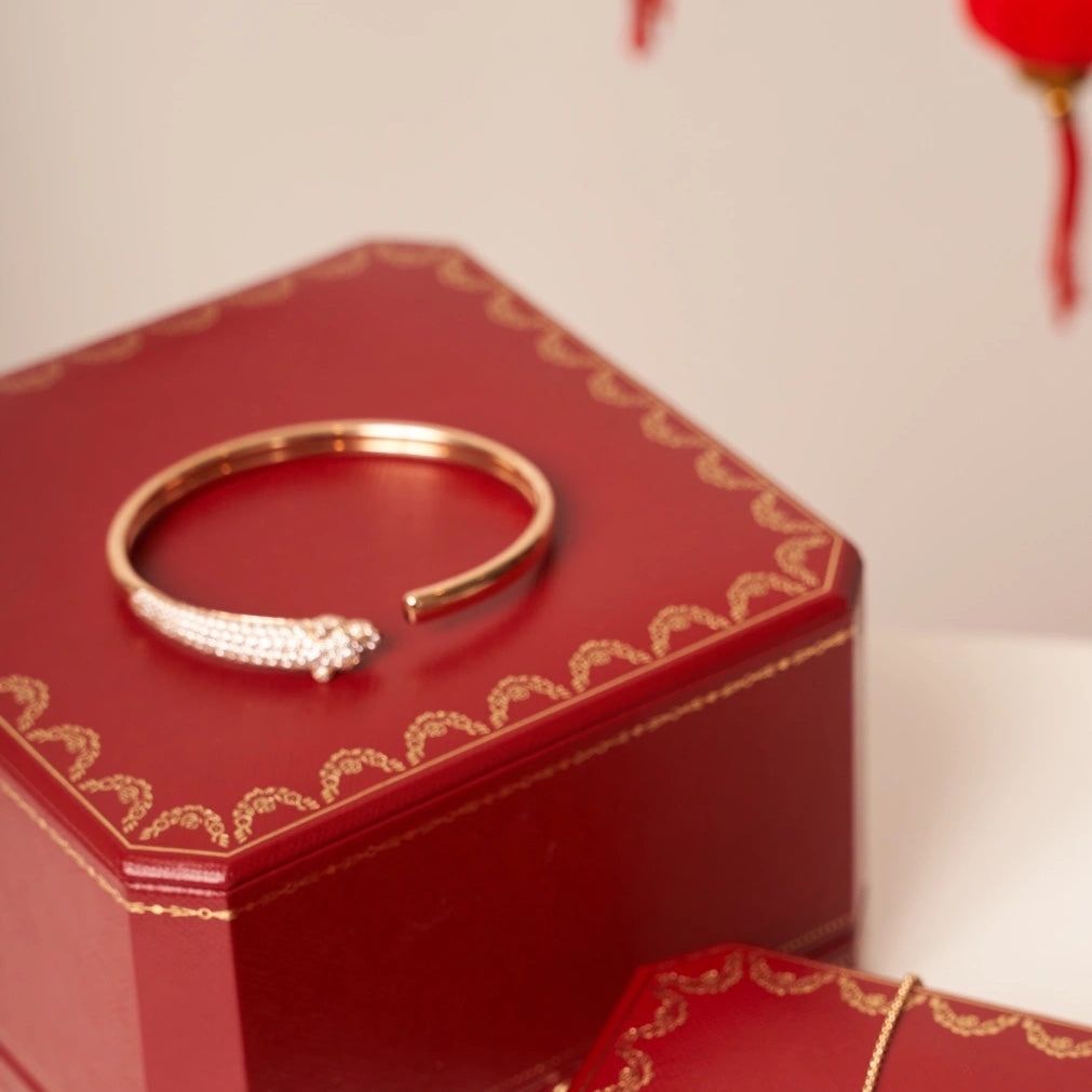 [BLUE TEARS]PANTHERE ROSE GOLD DIAMOND OPEN BRACELET