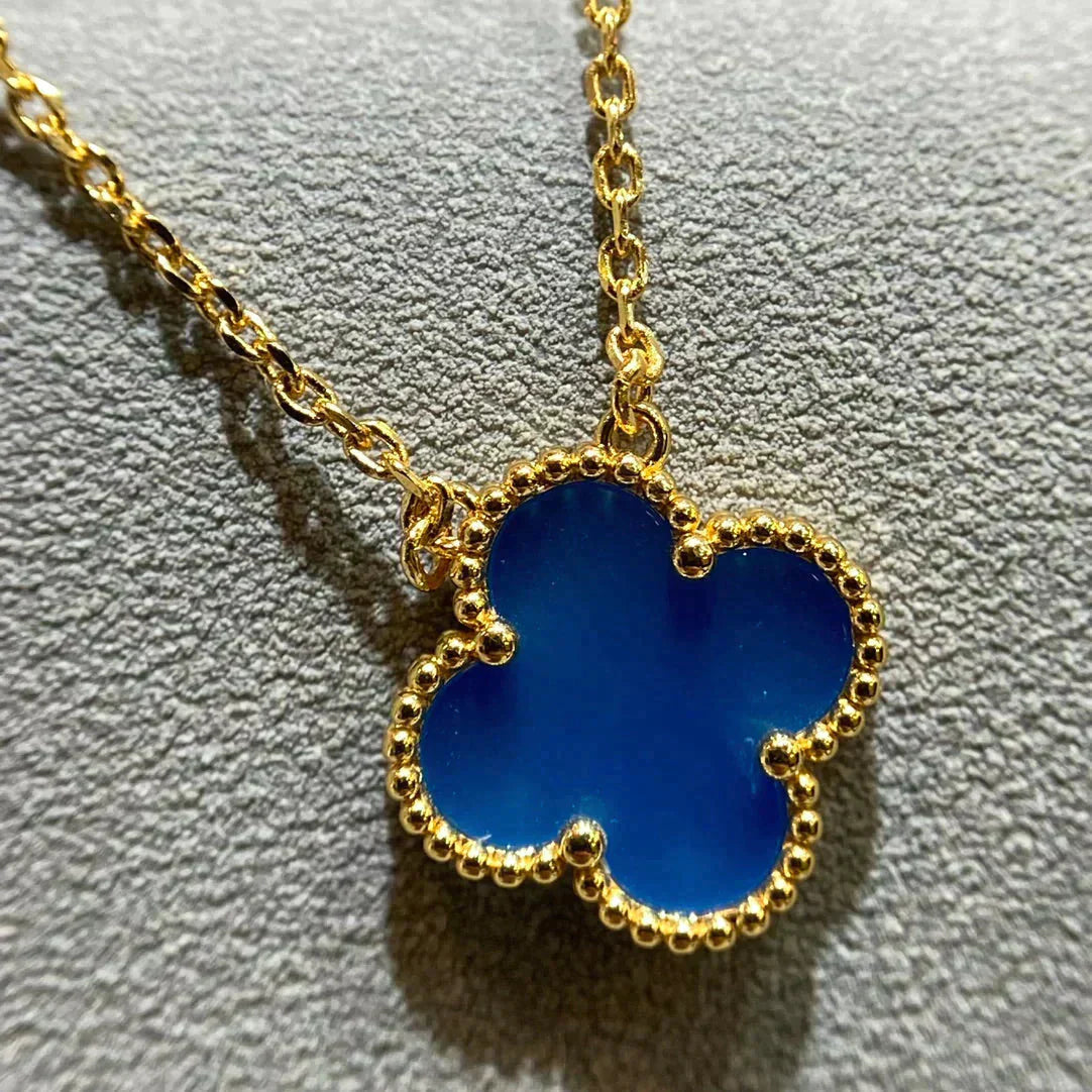 [BLUE TEARS]CLOVER 15MM BLUE AGATE NECKLACE