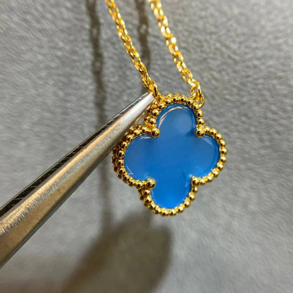 [BLUE TEARS]CLOVER 15MM BLUE AGATE NECKLACE