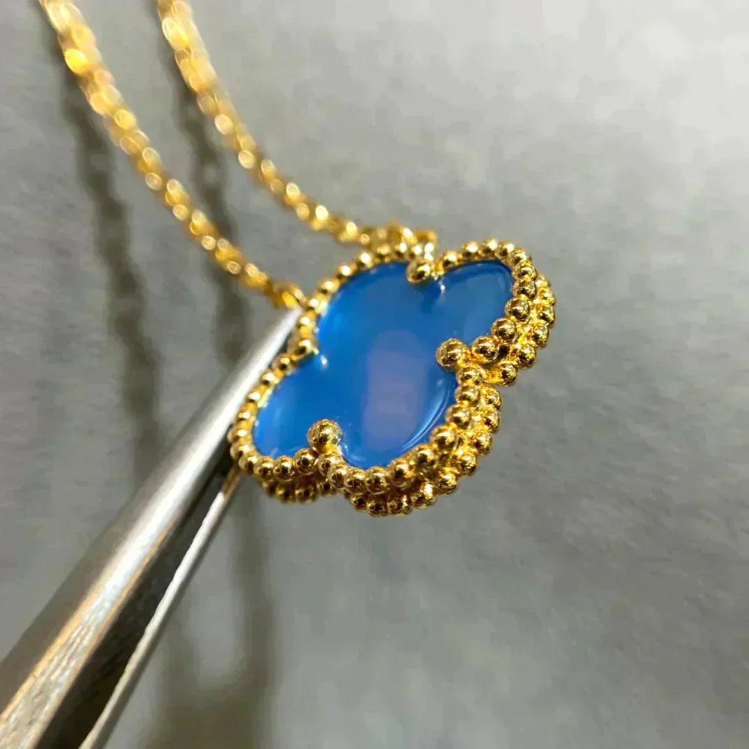 [BLUE TEARS]CLOVER 15MM BLUE AGATE NECKLACE