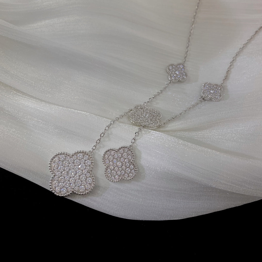 [BLUE TEARS]CLOVER 5 MOTIFS SILVER DIAMONDS NECKLACE
