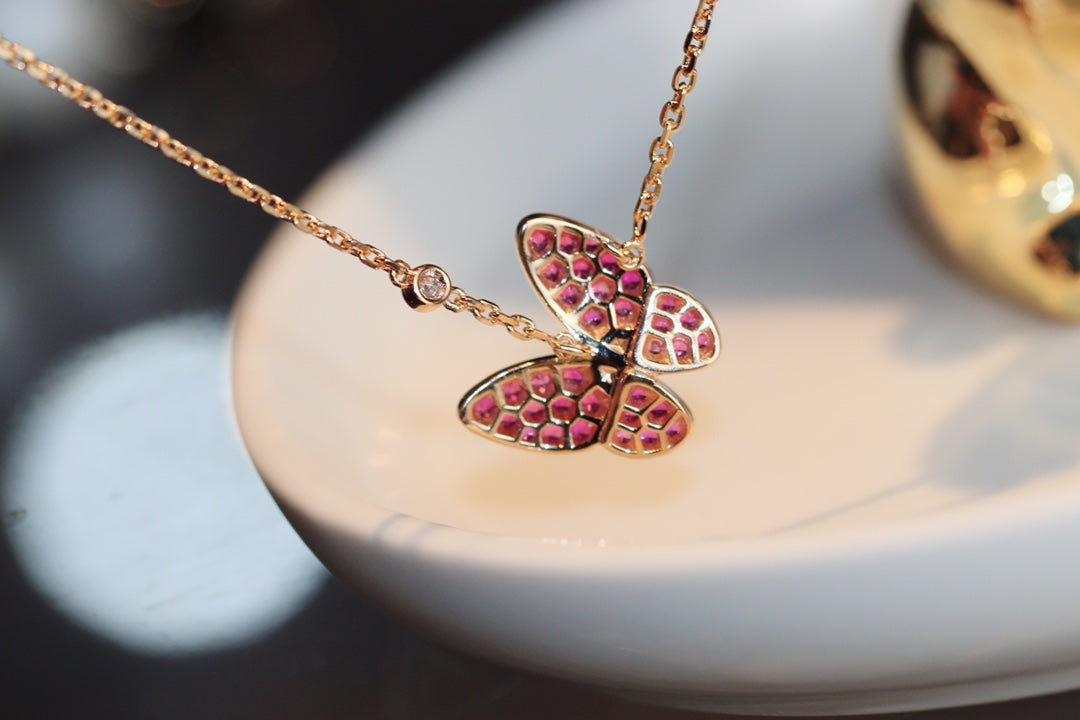 [BLUE TEARS]BUTTERFLY RED DIAMOND ROSE GOLD NECKLACE