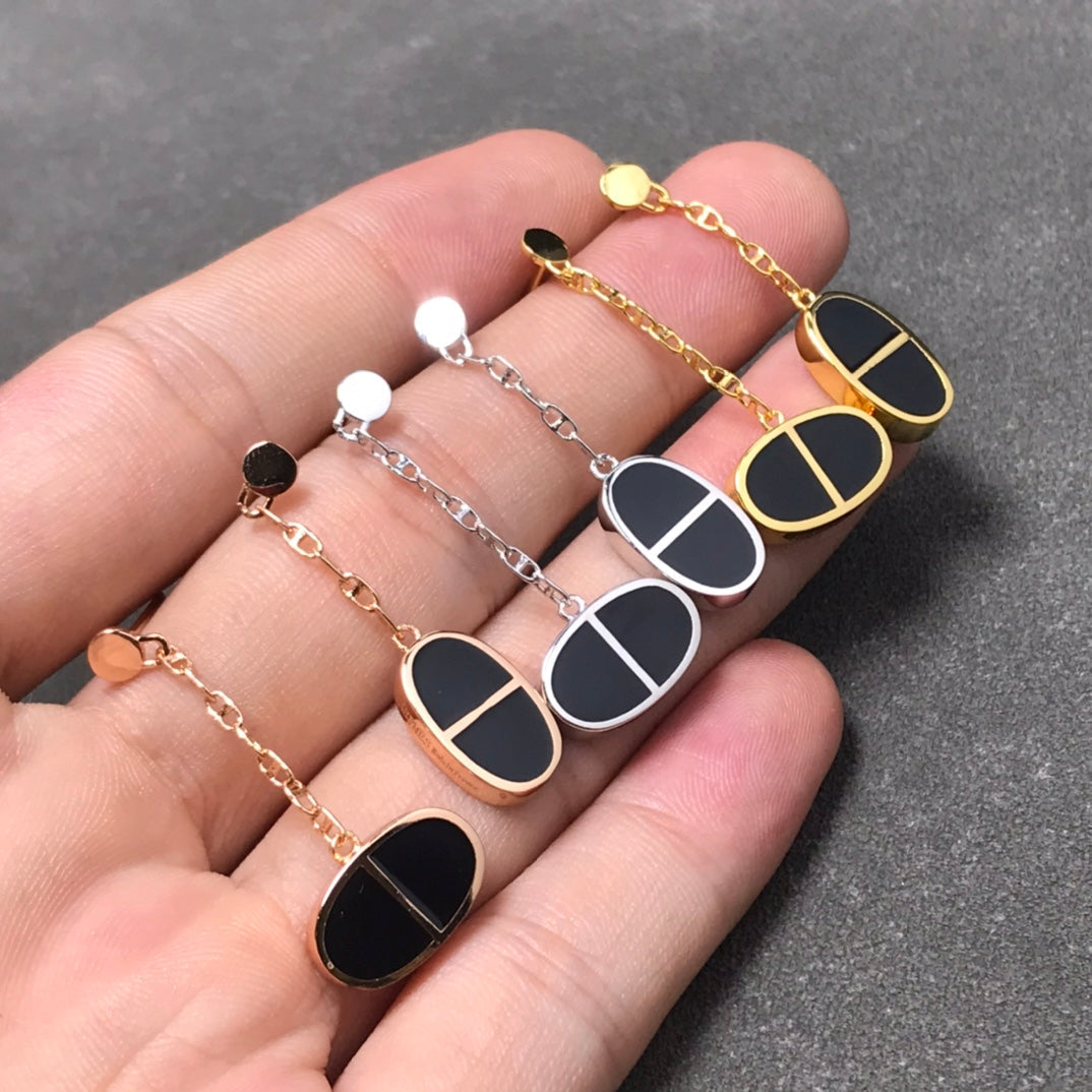 [BLUE TEARS]CHAINE VERSO BLACK CERAMIC SILVER EARRINGS