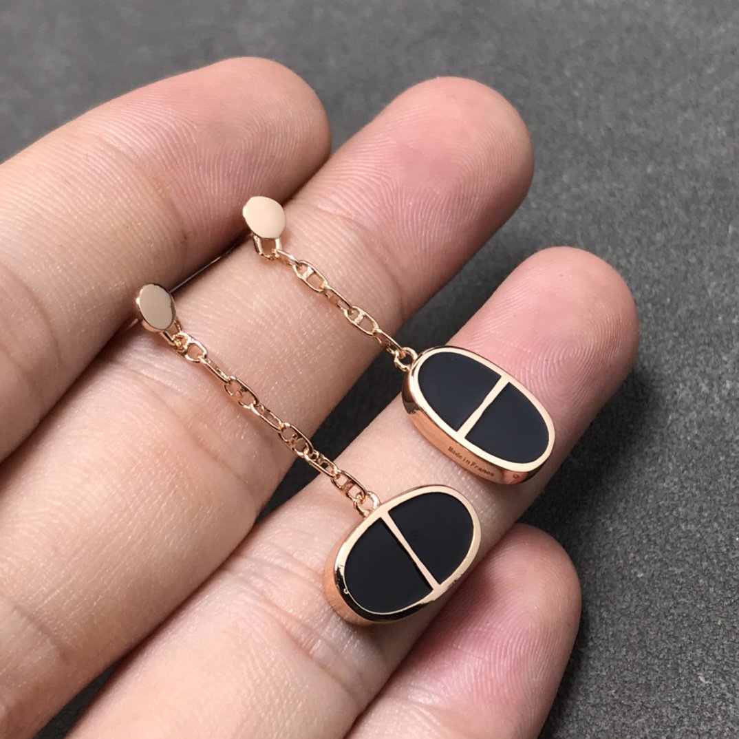 [BLUE TEARS]CHAINE VERSO BLACK CERAMIC SILVER EARRINGS