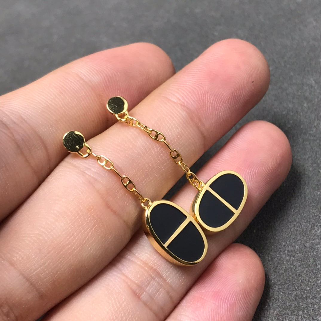 [BLUE TEARS]CHAINE VERSO BLACK CERAMIC SILVER EARRINGS