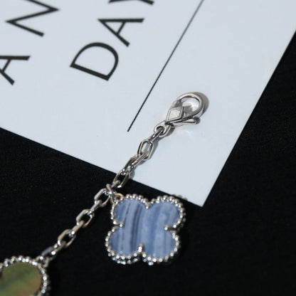 [BLUE TEARS]CLOVER BRACELET 5 MOTIFS MOP CHALCEDONY SILVER