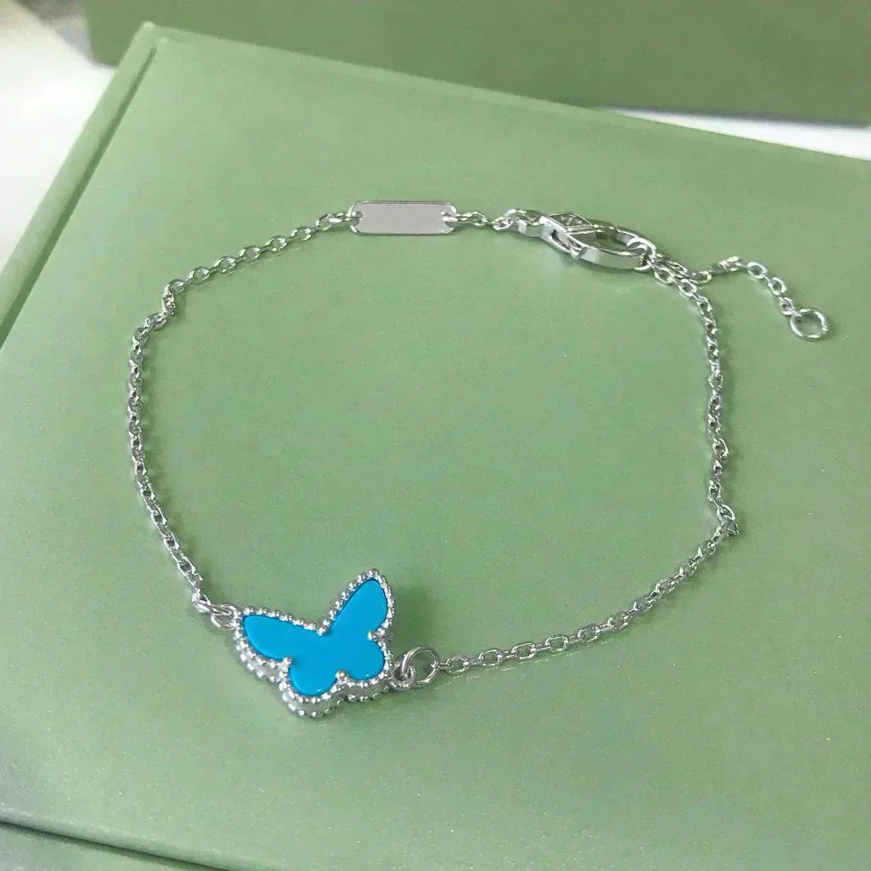 [BLAUE TRÄNEN] SCHMETTERLING TÜRKIS SCHMETTERLINGSARMBAND SILBER