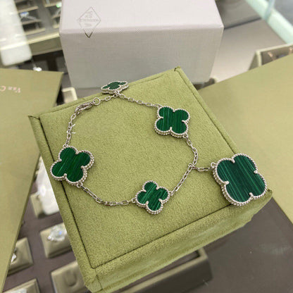 [BLUE TEARS]CLOVER 5 MOTIFS SIVLER MALACHITE BRACELET