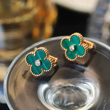 [BLUE TEARS]CLOVER MEDIUM 1 MOTIFS MALACHITE DIAMOND EARRINGS