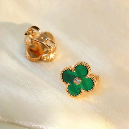[BLUE TEARS]CLOVER MEDIUM 1 MOTIFS MALACHITE DIAMOND EARRINGS
