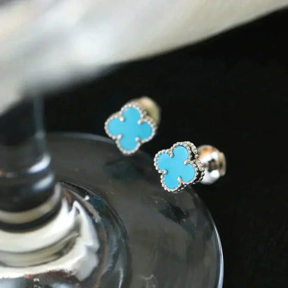 [BLUE TEARS]CLOVER MINI 9.5MM ONYX STUD EARRINGS SILVER