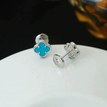 [BLUE TEARS]CLOVER MINI 9.5MM ONYX STUD EARRINGS SILVER