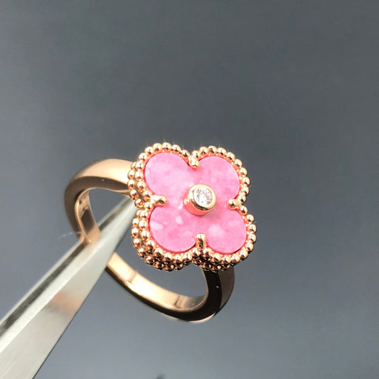 [BLUE TEARS]CLOVER RHODONITE ROSE GOLD RING