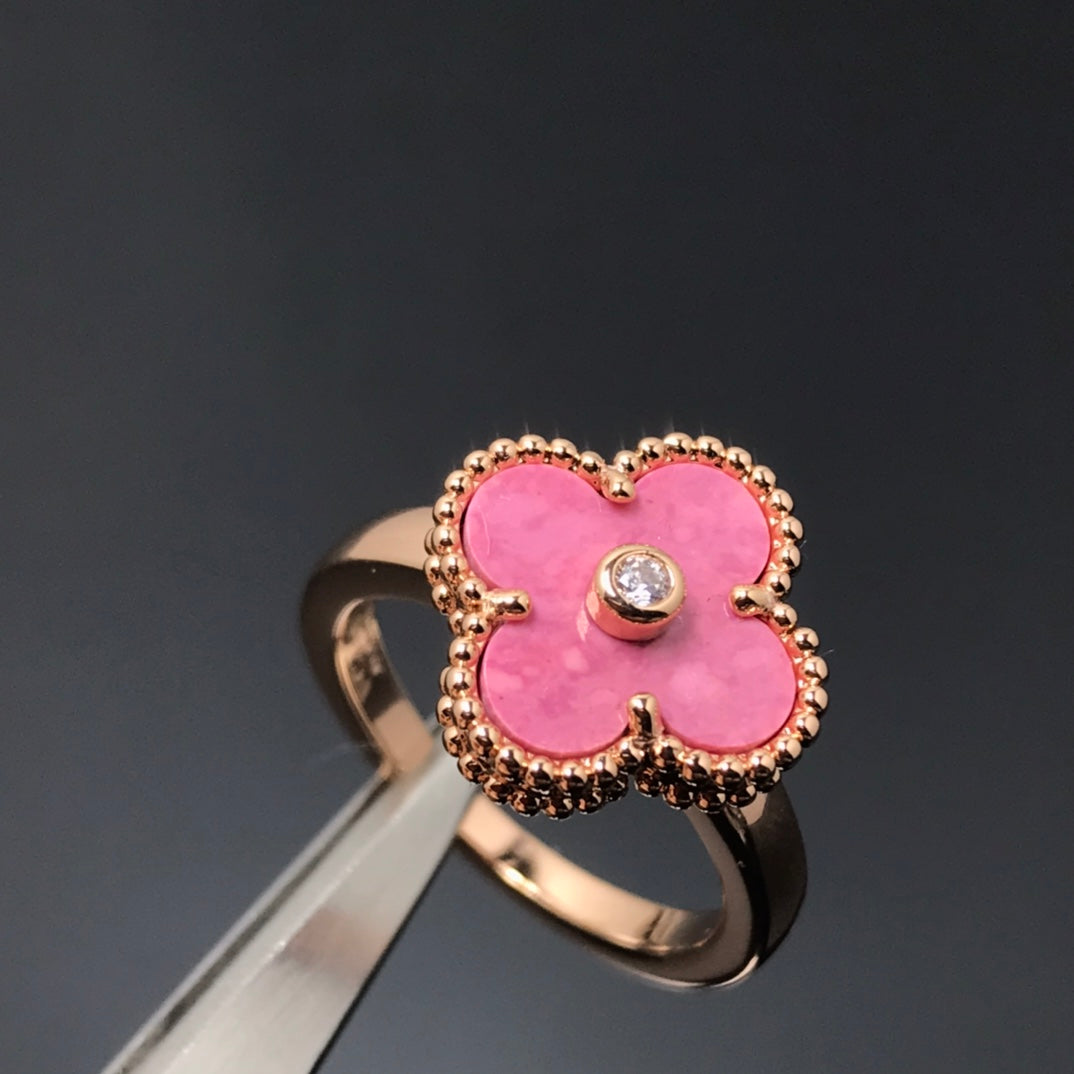 [BLUE TEARS]CLOVER RHODONITE ROSE GOLD RING
