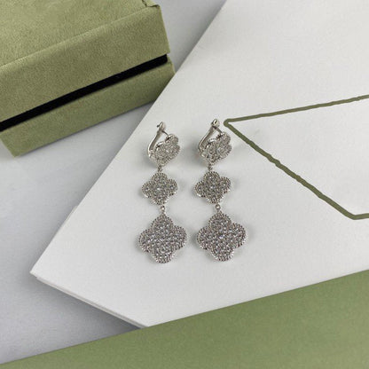 [BLUE TEARS]CLOVER 3 MOTIF DIAMOND SILVER DROP EARRINGS