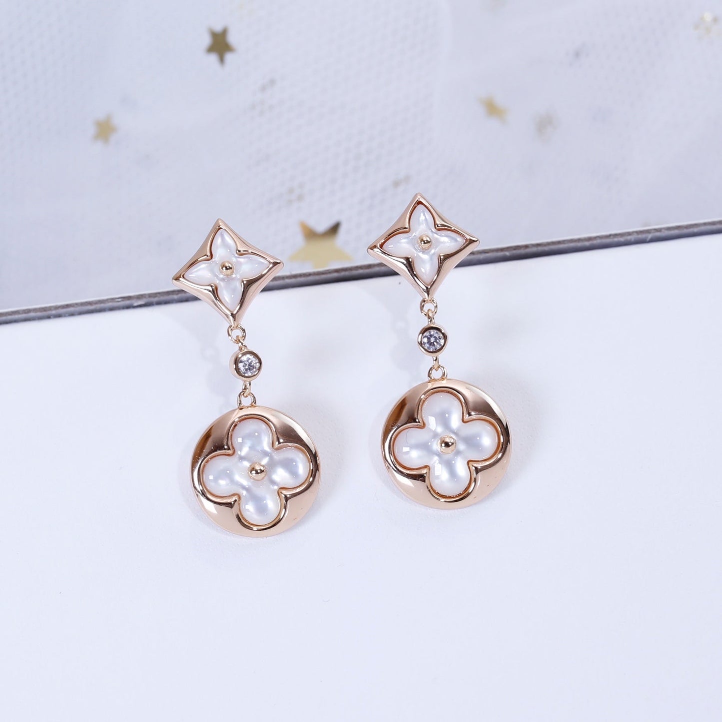 [BLUE TEARS]STAR AND SUN PINK GOLD MOP DROP EARRINGS