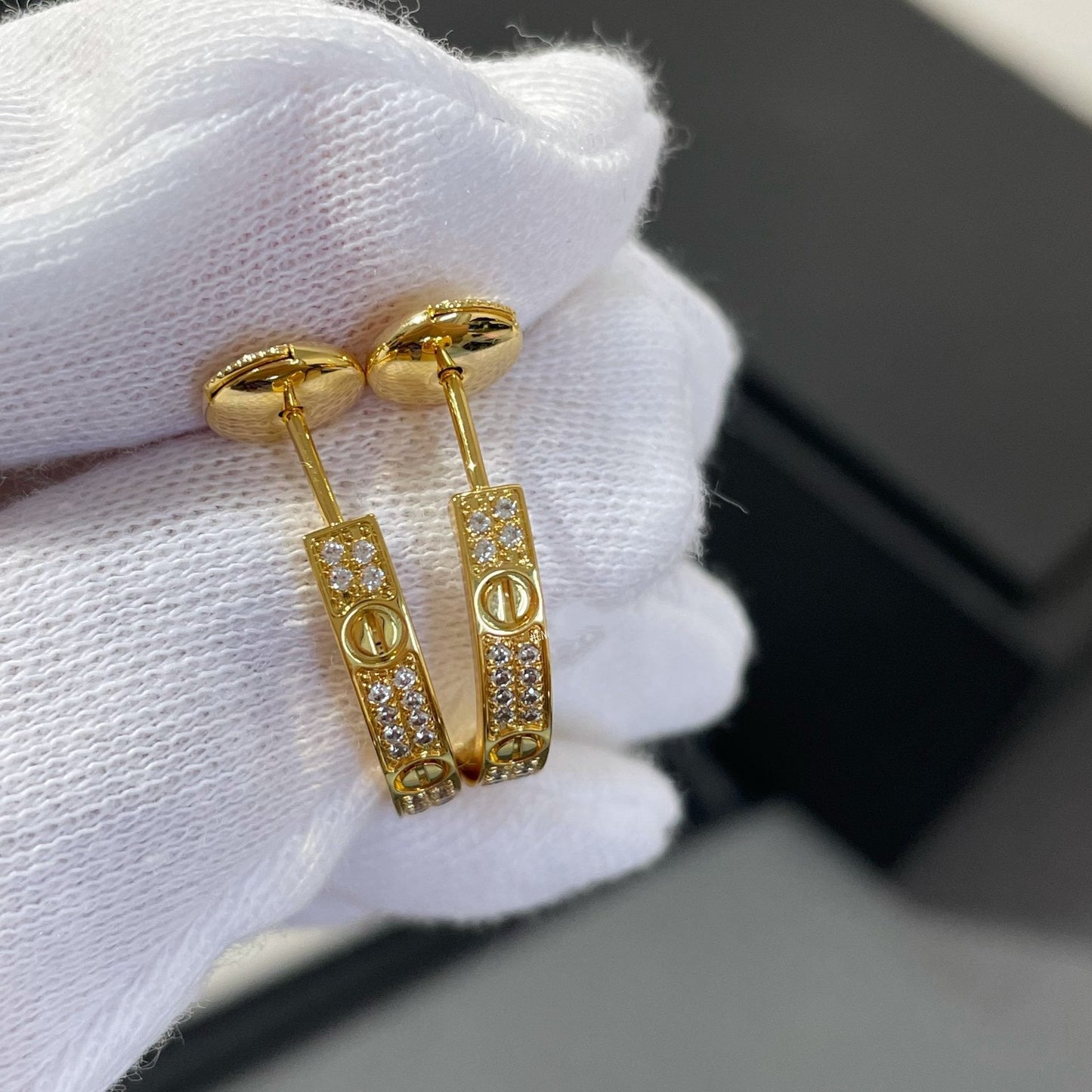 [BLUE TEARS]LOVE DIAMOND GOLD HOOP EARRINGS
