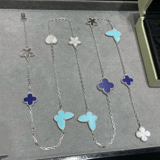 [BLUE TEARS]LUCKY CLOVER SILVER 11 MOTIF NECKLACE
