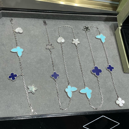 [BLUE TEARS]LUCKY CLOVER SILVER 11 MOTIF NECKLACE