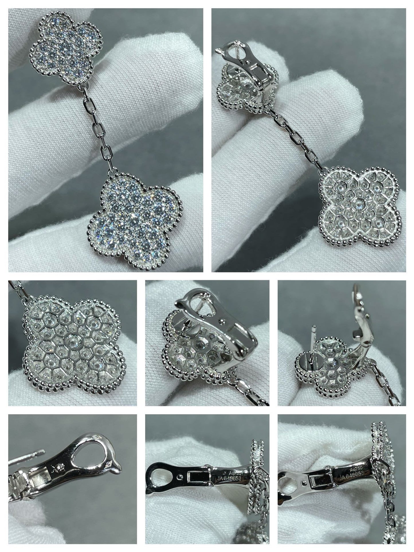 [BLUE TEARS]CLOVER 2 MOTIFS DIAMOND PAVED SILVER EARRINGS