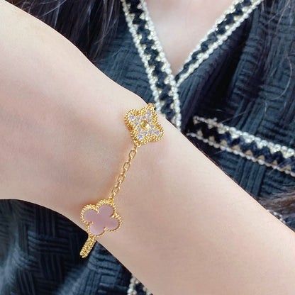[BLAUE TRÄNEN]KLEE 5 MOTIV DIAMANT ROSA MOP ROSA GOLD ARMBAND