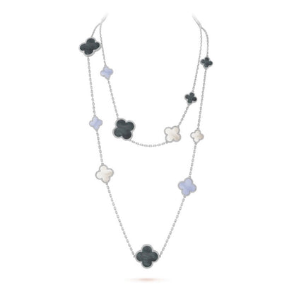 [BLUE TEARS]CLOVER 16 MOTIF CHALCEDONY MOP SILVER NECKLACE