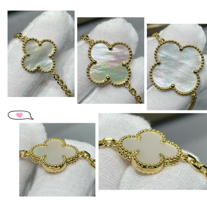 [BLUE TEARS]CLOVER 16 MOTIF WHITE MOP GOLD NECKLACE