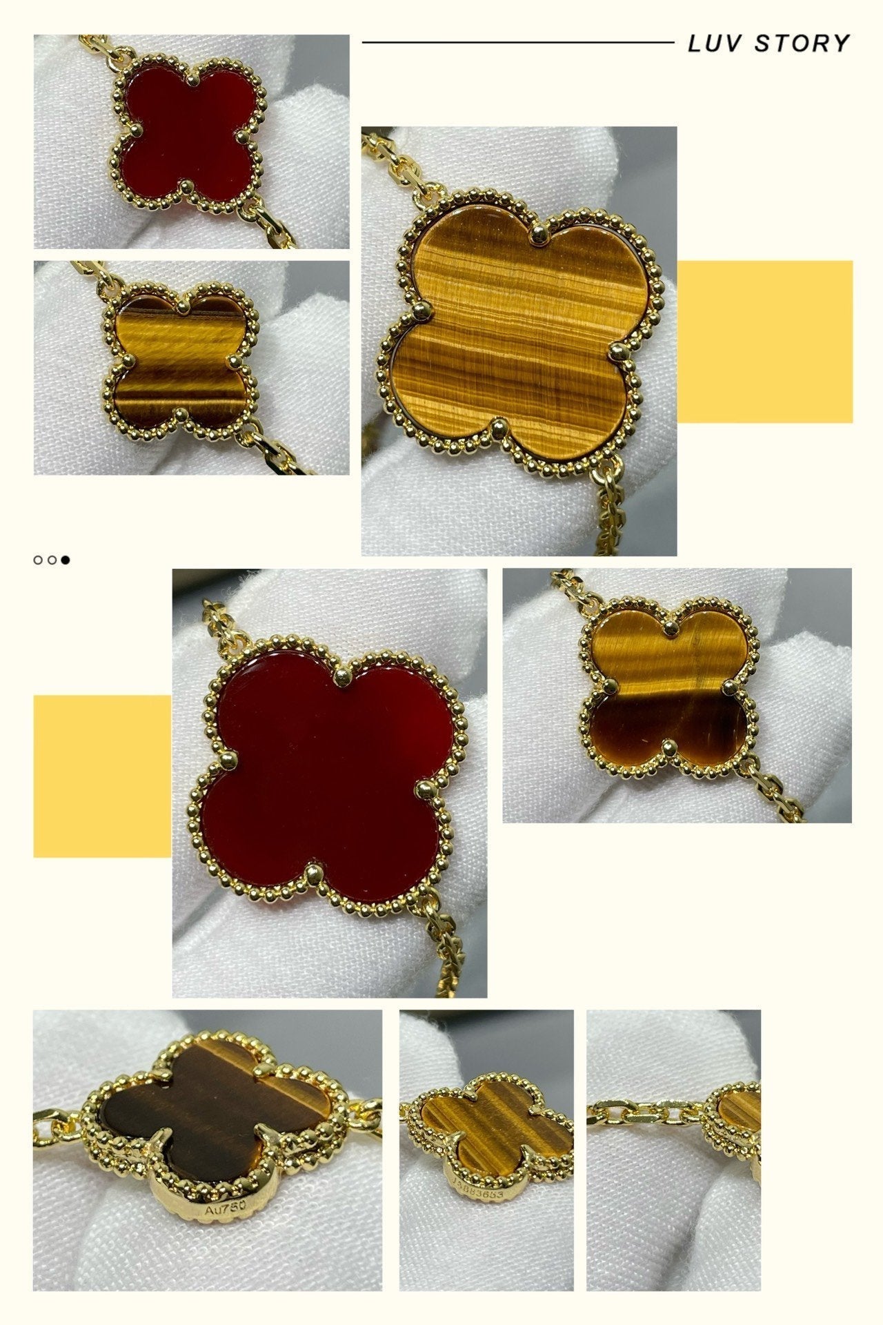 [BLUE TEARS]CLOVER 16 MOTIF CARNELIAN TIGER EYE ROSE GOLD NECKLACE