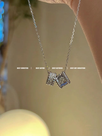 [BLUE TEARS]PERLEE DOUBLE PENDANT SILVER DIAMOND NECKLACE