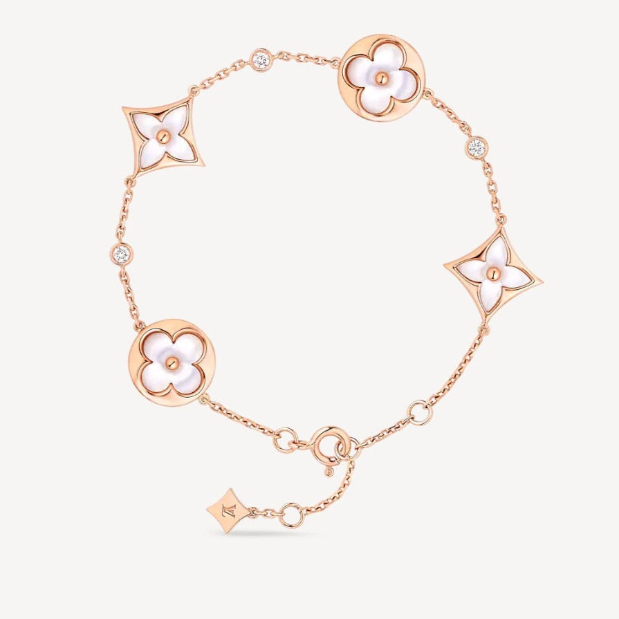 [BLUE TEARS]STAR AND SUN 4 MOTIF WHITE MOP PINK GOLD BRACELET