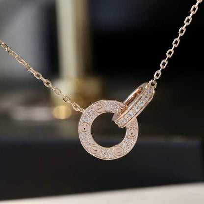 [BLUE TEARS]LOVE 7.6MM NECKLACE ROSE GOLD AND SILVER  FULL DIAMOND