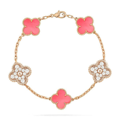 [BLUE TEARS]CLOVER 5 MOTIF DIAMOND PINK MOP PINK GOLD BRACELET