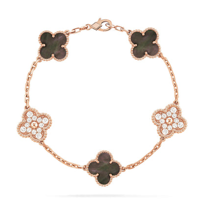 [BLAUE TRÄNEN]CLOVER 5 MOTIV GRAUES MOP DIAMANTARMBAND