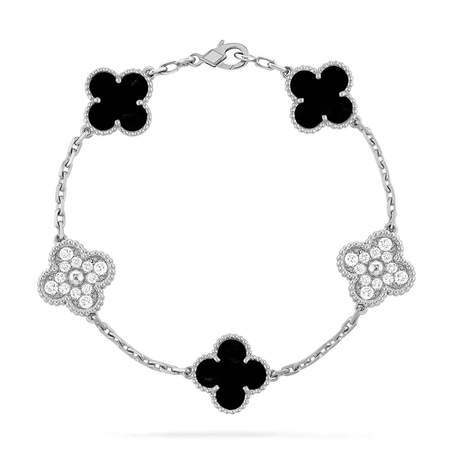 [BLAUE TRÄNEN]KLEE 5 MOTIV ONYX DIAMANT ARMBAND SILBER 